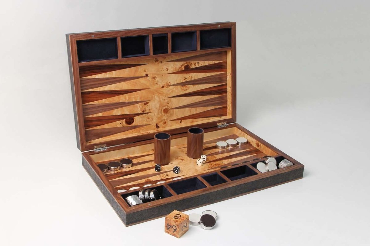 Large Backgammon Board in Brown Shagreen - Ouverture London