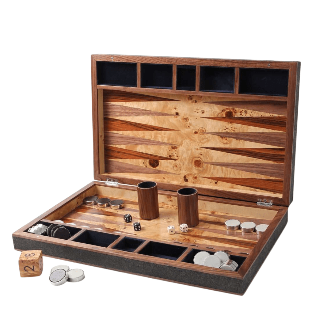 Large Backgammon Board in Brown Shagreen - Ouverture London