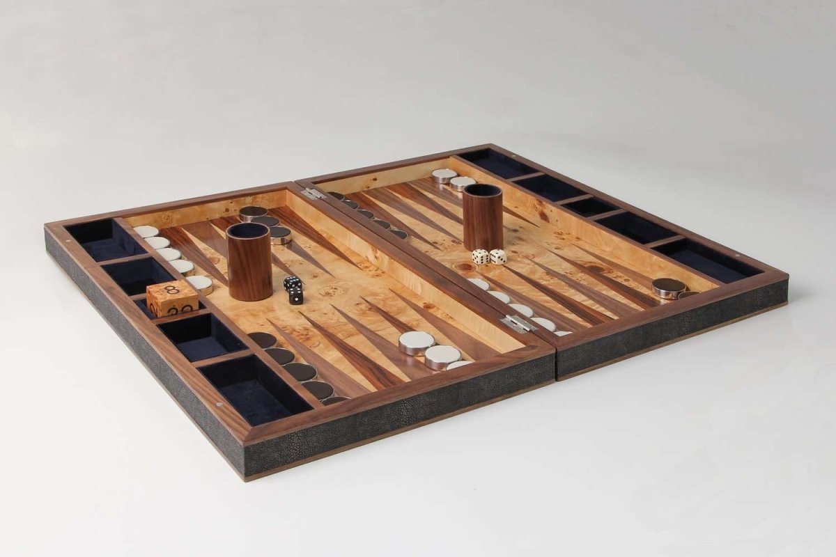 Large Backgammon Board in Brown Shagreen - Ouverture London
