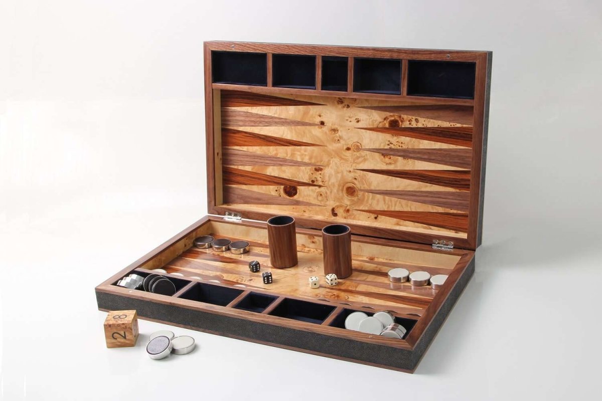 Large Backgammon Board in Brown Shagreen - Ouverture London
